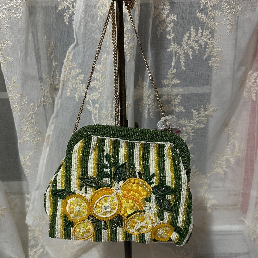 Made in India beaded Lemon crossbody gold chain hinged bag